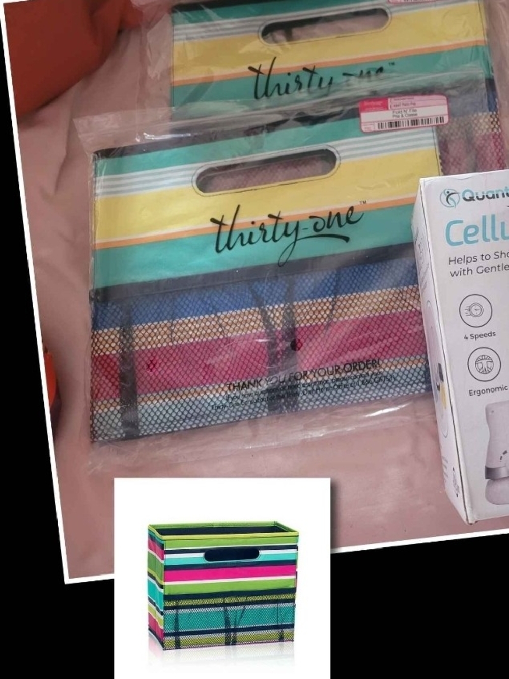 thirty-one Multicolor Striped Storage Bin in Teal, Pink, Yellow & Black